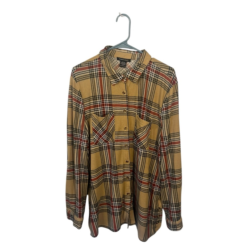 robert louis xl tan red black plaid soft button up shirt